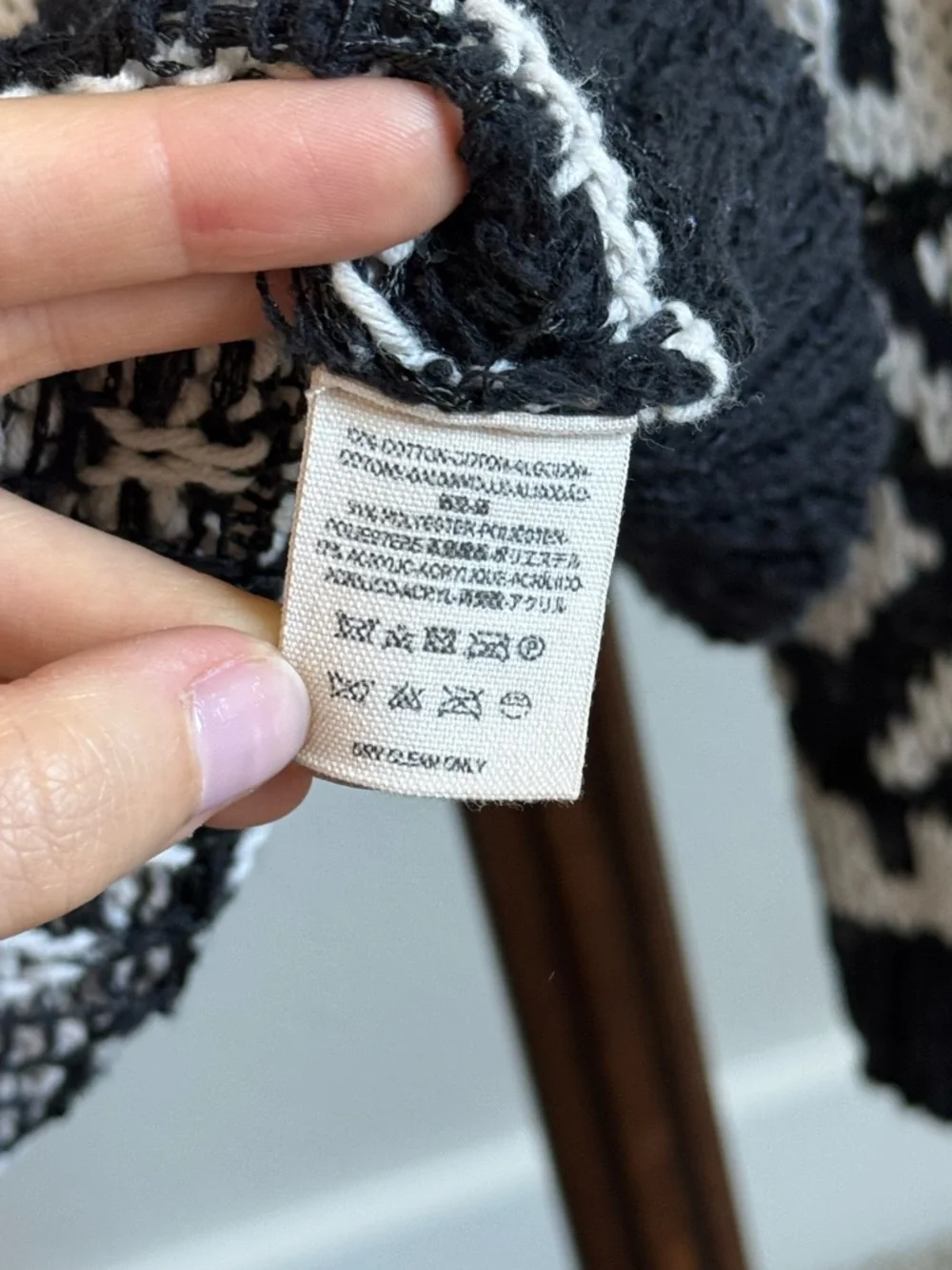 Free People Oversized Knit Sweater Black White Tribal Boho Relaxed Fit Pullover - Picture 4 of 8